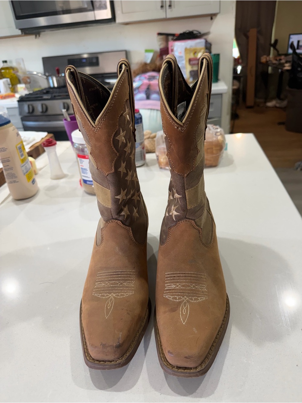 Durango Brown Leather Cowboy boots flag print